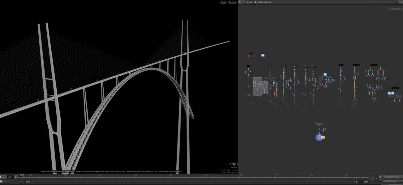 "The Mile High Bridge" procedural 3D model (Houdini) The Garfield Movie