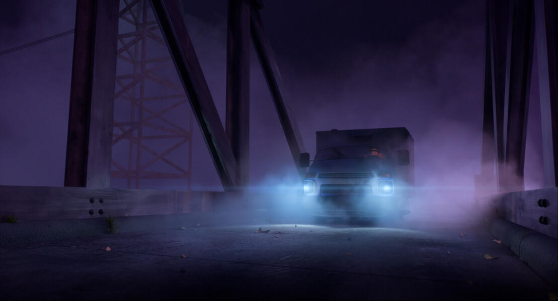 "River Bridge" environment rough layout and 3D model The Garfield Movie